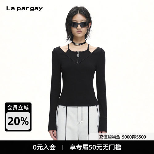 Lapargay辣妹挂脖假两件T恤