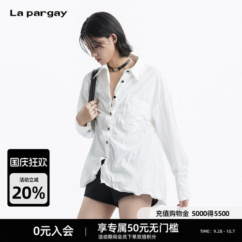 Lapargay慵懒风落肩贴袋长袖衬衫