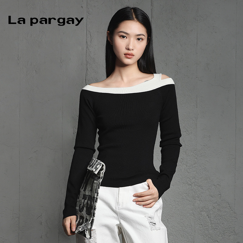 lapargay一字领套头针织衫