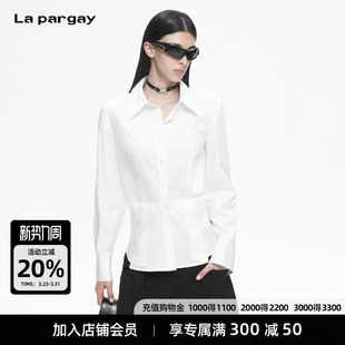立体剪裁 不规则下摆 L78101002C 纯棉收腰白衬衫 Lapargay