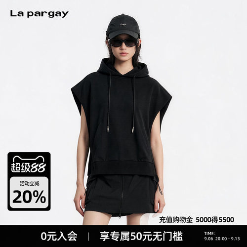 Lapargay 落肩短款卫衣马甲 立体袋鼠兜 高挺连帽帽型 L66301462C - 封面