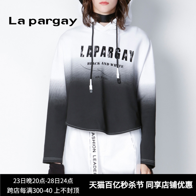 Lapargay纳帕佳春装印花吊染时尚连帽卫衣女士百搭宽松休闲上衣潮