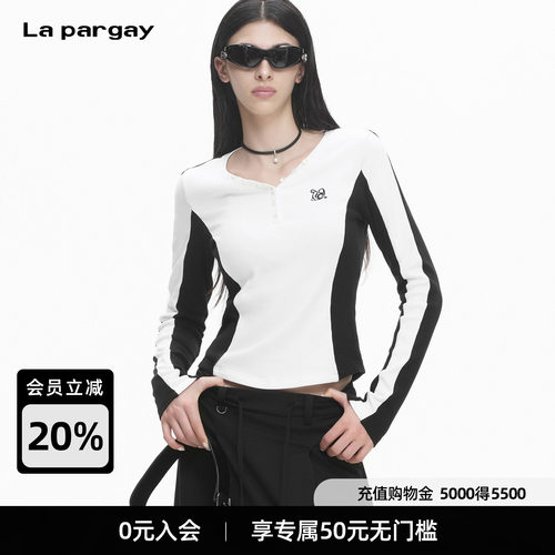 Lapargay 黑白撞色拼接上衣 简约美学 V领半扣设计 L78300307V