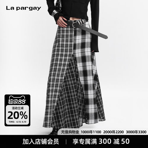 Lapargay 格纹解构半身裙 微A字版型 不规则拼接工艺 L75309107V