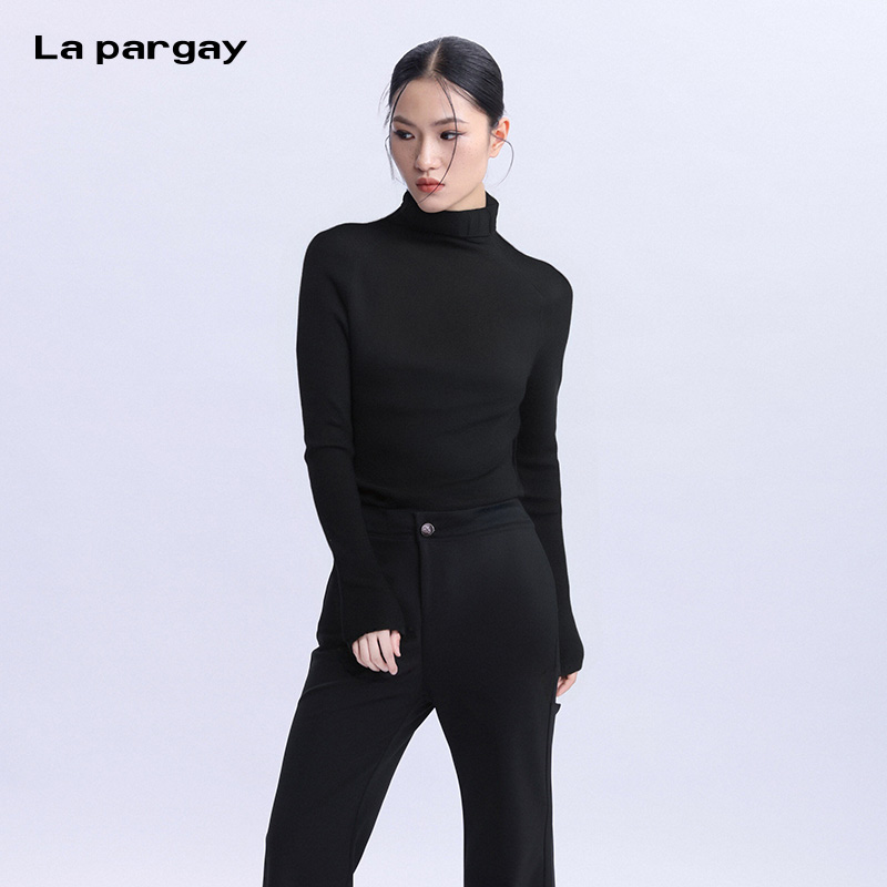 La pargay纳帕佳绵羊毛高领长袖针织衫2025秋季新款女士保暖上衣