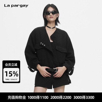 Lapargay 哑光黑毛呢短外套 宽松落肩版型 都市力量 L78101601V