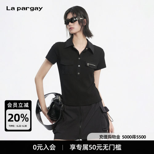 Lapargay修身翻领短袖工装T恤