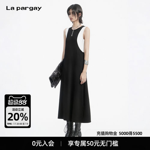 Lapargay假两件背带小黑连衣裙