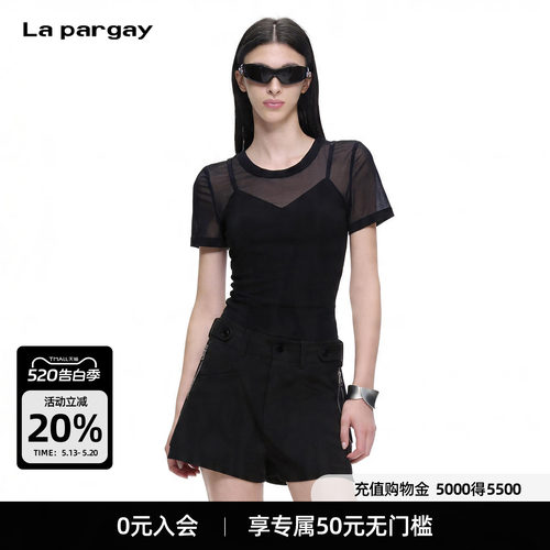 Lapargay网纱拼接假两件T恤