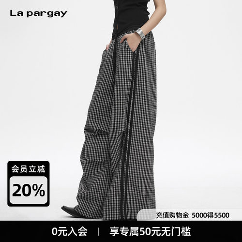 Lapargay复古黑白格纹阔腿裤