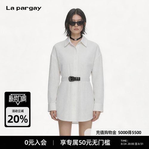 Lapargay翻领单排扣竖褶衬衫裙