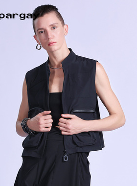 纳帕佳短款无袖马甲2025春季新款女式黑色个性时尚休闲设计感上衣