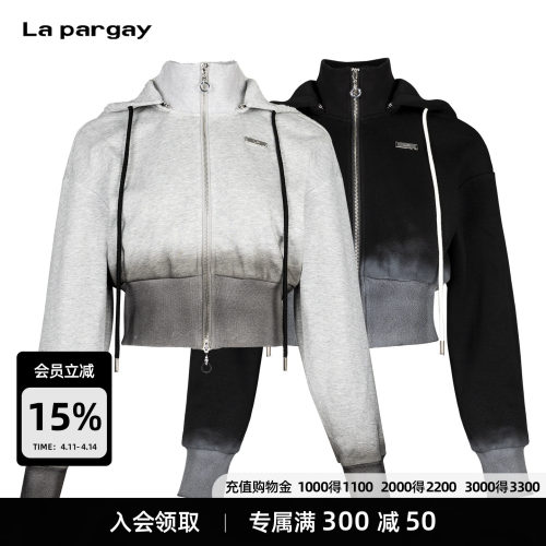 Lapargay黑白渐变短款连帽外套