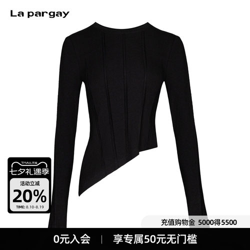 Lapargay不规则竖纹收腰长袖T恤