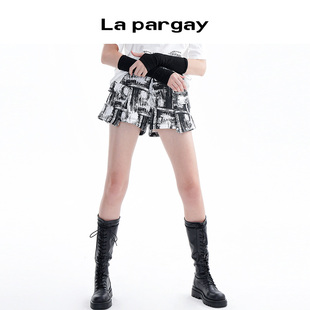 子复古显瘦潮搭女裤 Lapargay纳帕佳抽象印花短裤 高腰百搭裤