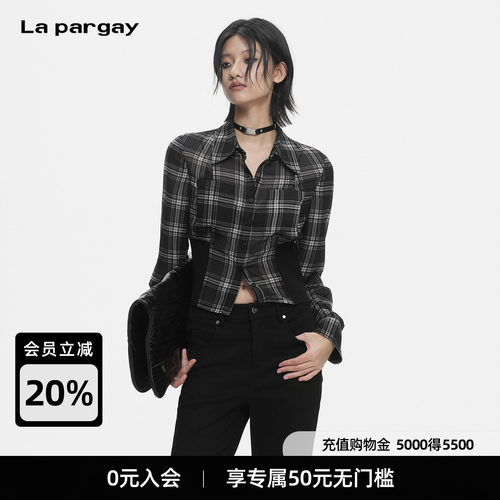 Lapargay收腰格纹短款衬衫