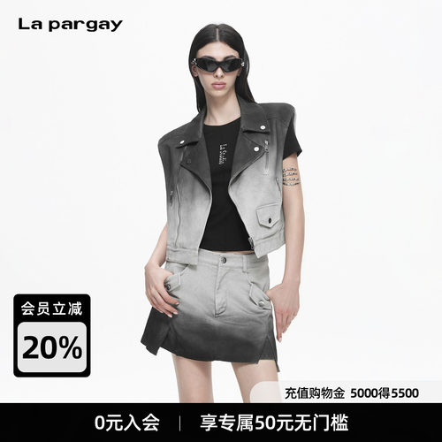 Lapargay渐变牛仔翻领马甲百搭