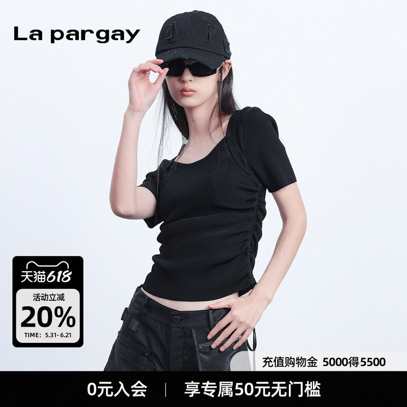 纳帕佳假两件毛织套头衫2026春季新款女式黑色个性设计感短袖上衣