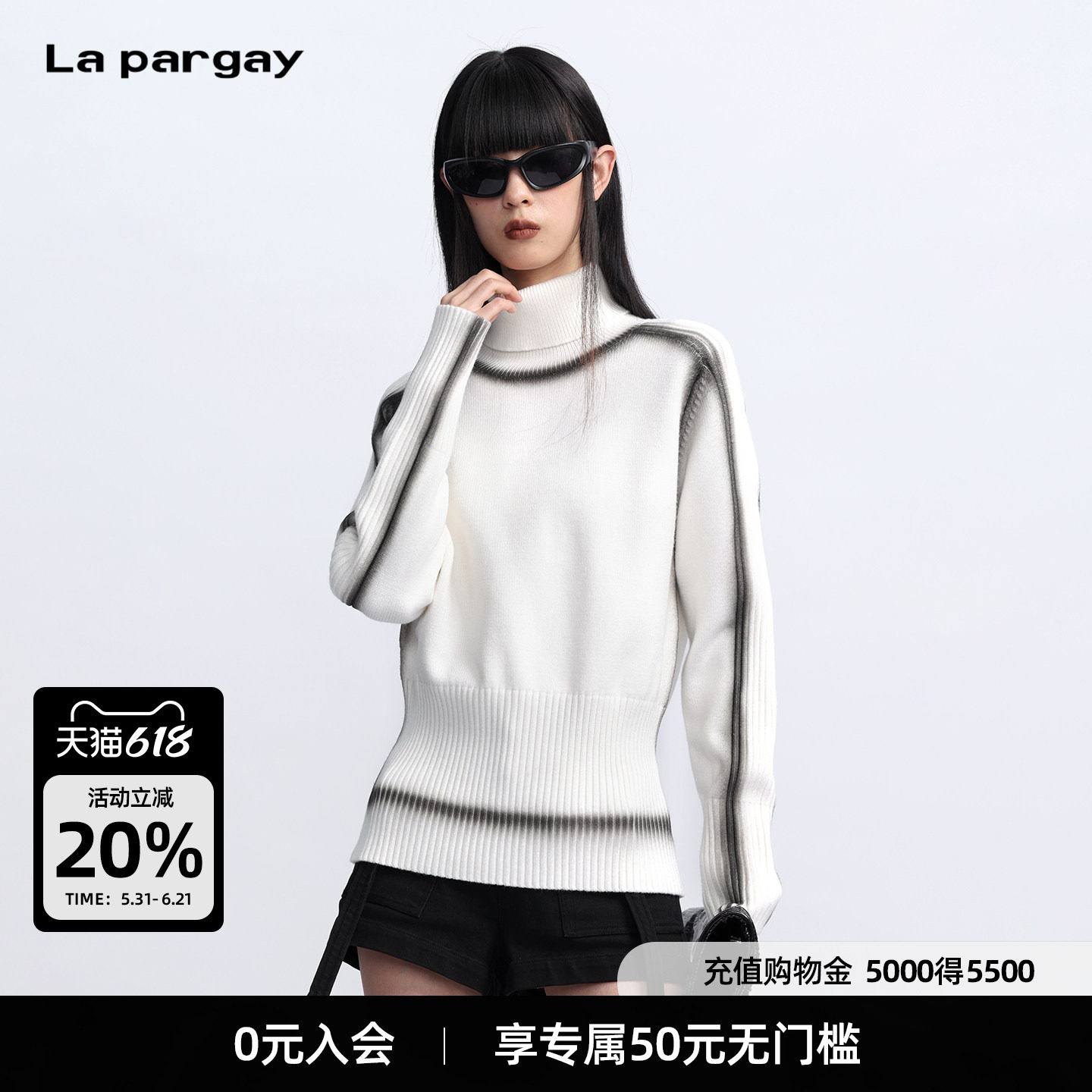 Lapargay 高领渐变针织毛衣 喷染设计 罗纹收腰显瘦 L75308209C
