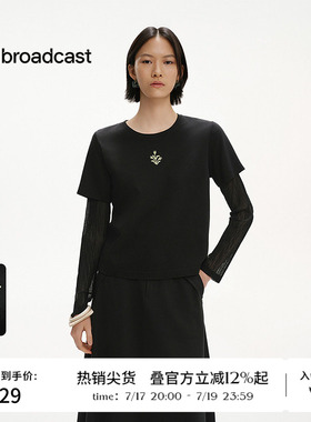 播夏季网纱袖假两件T恤女美式复古上衣BDS2YD2606