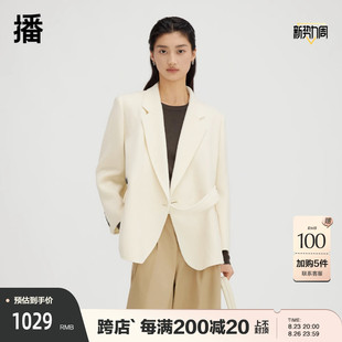 通勤绵羊毛外套女DDQ4AD5225 播简约翻边装 饰毛呢大衣2023早秋新品