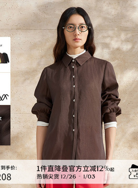 播褶皱衬衫女商场同款2024新款气质通勤内搭长袖衬衣BDR1CD0076