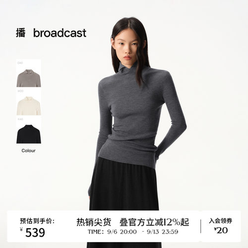 【100%绵羊毛】播冬季修身灰色针织衫女BDS4SD3691