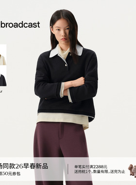 播商场同款撞色POLO领卫衣女26春季新品宽松上衣BDT1VD1226