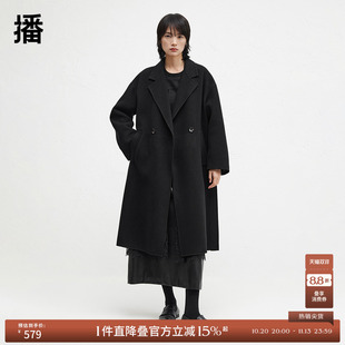【羊毛】播冬季西装领蕾丝绣花拼接呢子大衣女BDR4AD3747