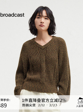 【羊毛】播商场同款V领针织衫女24秋冬慵懒风气质毛衣BDR4SD3895