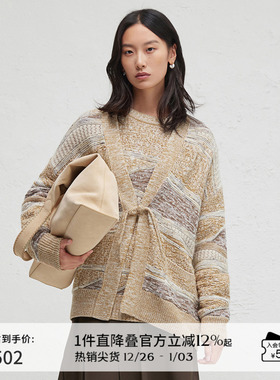 播商场同款休闲宽松针织开衫女24春秋V领毛衣外套BDR3UD3034