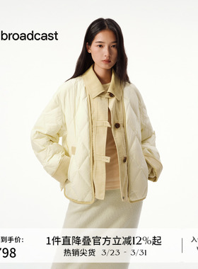 播撞色翻领短款几何绗线羽绒服女冬季宽松保暖外套DDS4RD5278