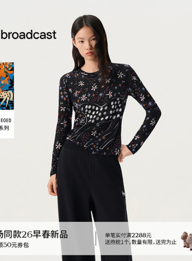 播商场同款小马印花抽绳长袖T恤女26春季新品圆领打底BDT1YD2910