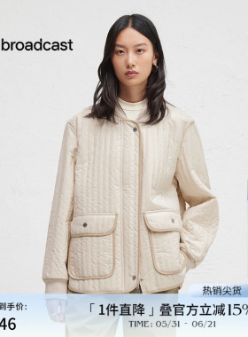 播冬季竖条纹绗缝外套女休闲宽松棒球领棉服DDR4PD5091