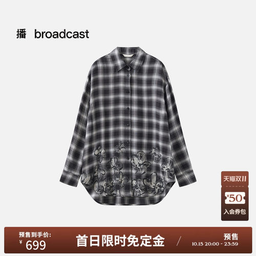 【预售免定金】播26春秋宽松格纹衬衫休闲翻领印花衬衣BDT1CD1343