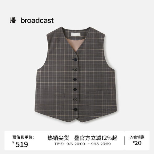 播秋季复古格纹马甲女休闲时髦外套BDS3MD3080