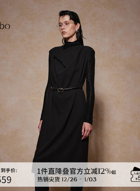 播 bo 商场同款法式醋酸收腰24冬新黑色连衣裙女BDR4LD2707