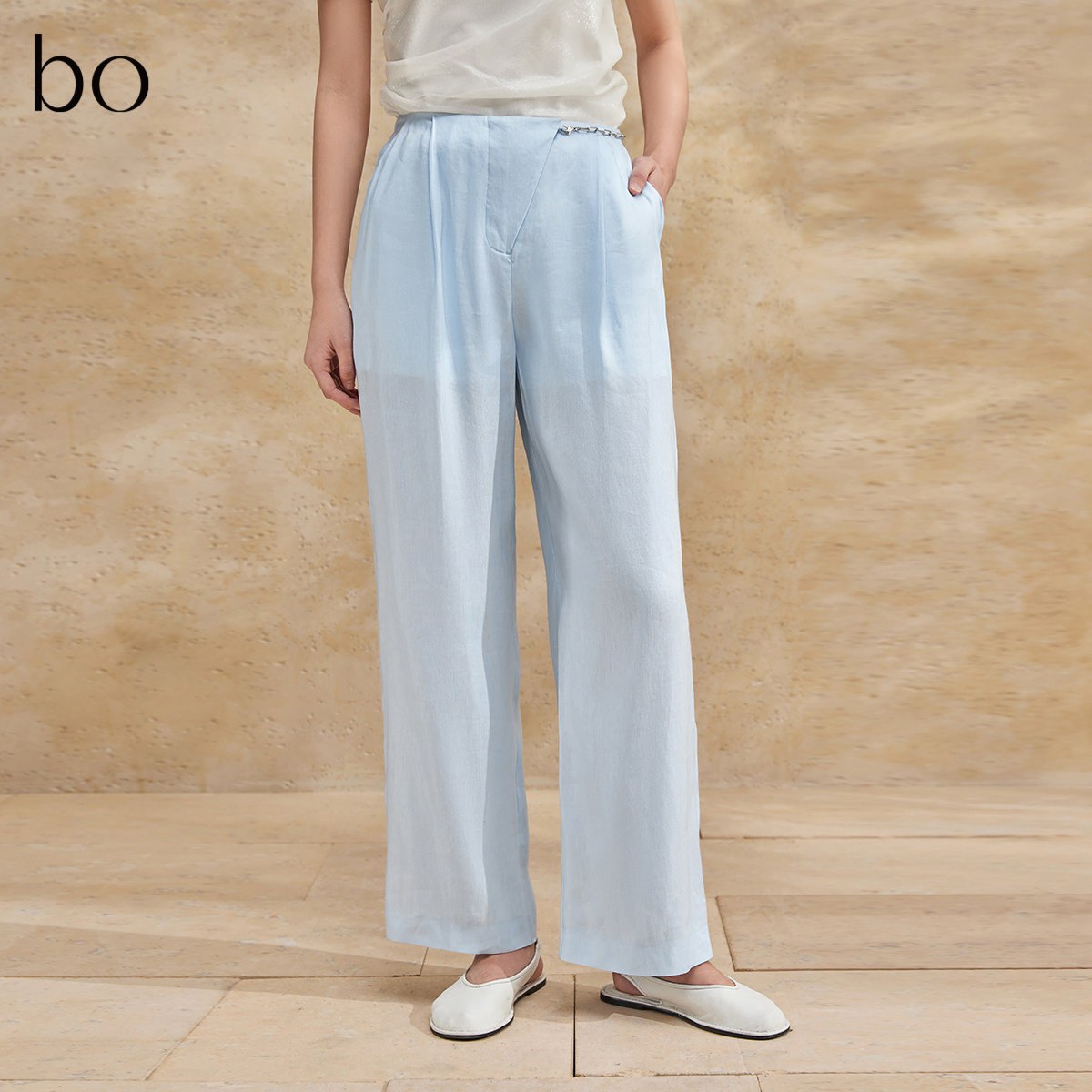 播黑标系列亚麻休闲裤女商场同款设计感阔腿长裤BDR2KD2804