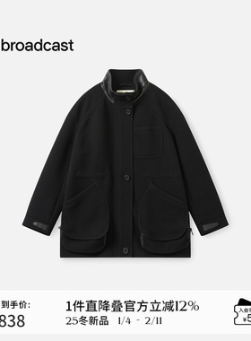 播商场同款保暖防寒短款毛呢外套女25秋冬新款黑色上衣BDS4AD3287