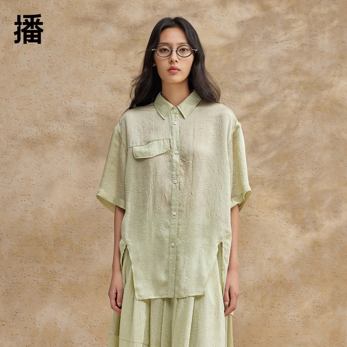 播商场同款不规则设计感衬衫女夏季休闲宽松雪纺衬衣BDR2CD0879