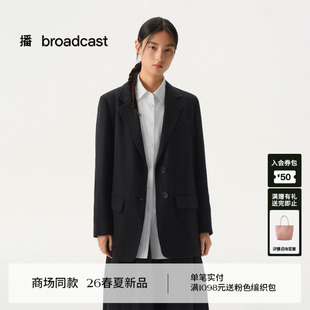 播商场同款 外套女26春季 新款 宽松职场西服BDT1XD1125 黑色通勤西装