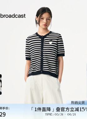 播商场同款正肩条纹短袖针织衫女秋季新款宽松上衣BDS3UD3703