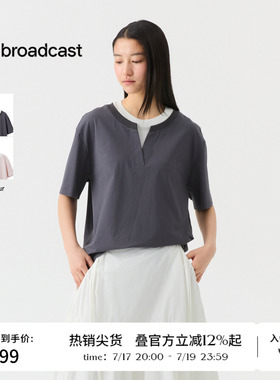 播春夏短袖T恤女假两件松弛上衣BDS7YD4504