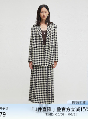 播商场同款春秋文艺复古格子外套半身裙女BDR3BD3339