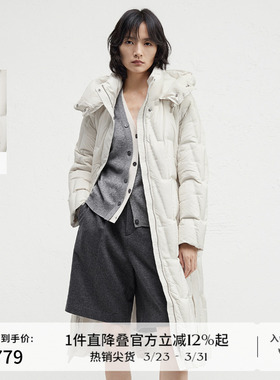 播商场同款保暖连帽立领羽绒服女24冬新中长款宽松外套BDR4RD4117