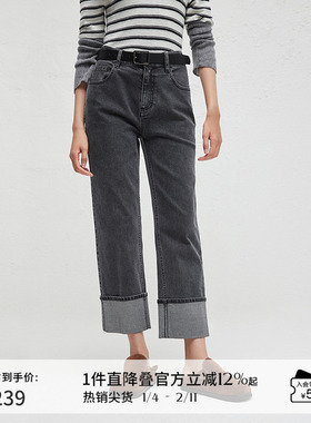 播商场同款黑色修身显瘦牛仔裤女春秋气质可露丽直筒裤BDR3KD3218