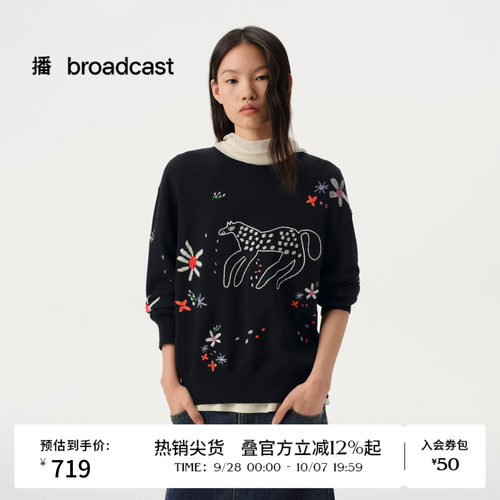 【艺术家合作】商场同款播26春夏宽松黑色提花针织衫26BDT1SD1403