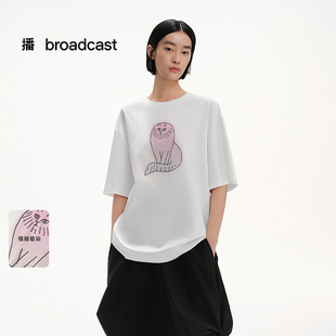 播Lisa Larson联名淡人休闲宽松短袖白T恤女25夏季新款BDS2YD2504