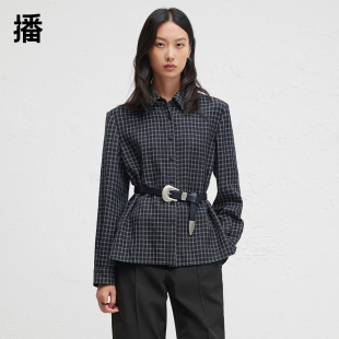 播冬季 女休闲宽松外套DDR4CD5088 文艺复古格子衬衫