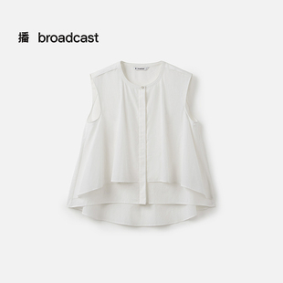播商场同款无袖圆领白色衬衫女25夏季新款洋气花式上衣BDS7HD2962